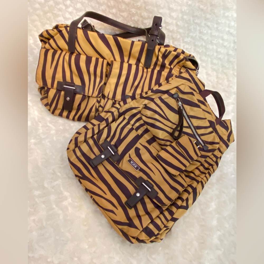 TUMI Backpack AND Weekender SET in Tan and Brown Zebra 🦓 Print